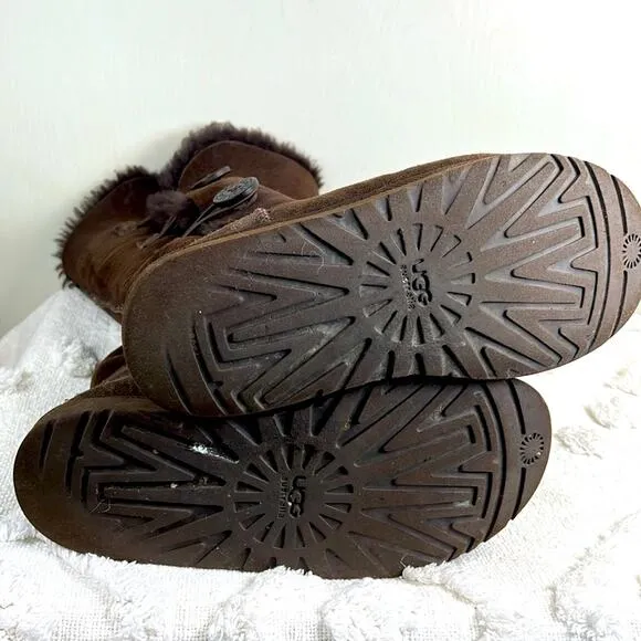 Uggs Tall Three Chocolate Button Boots size 9