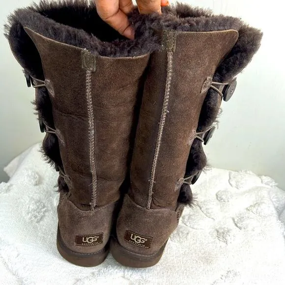 Uggs Tall Three Chocolate Button Boots size 9