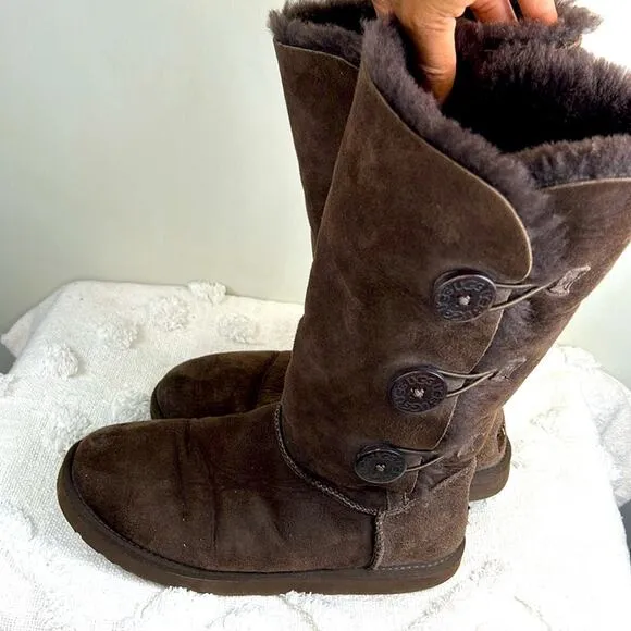 Uggs Tall Three Chocolate Button Boots size 9