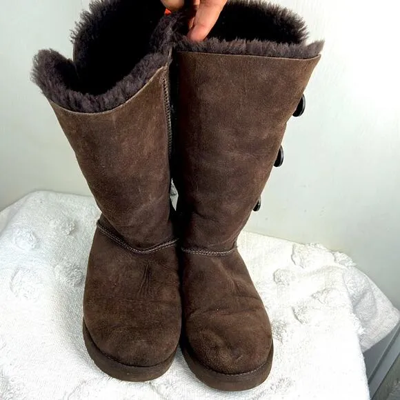 Uggs Tall Three Chocolate Button Boots size 9