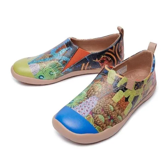 UIN Women's Walking Shoes Slip On Microfiber Casual Comfort Loafers (Sea Life)