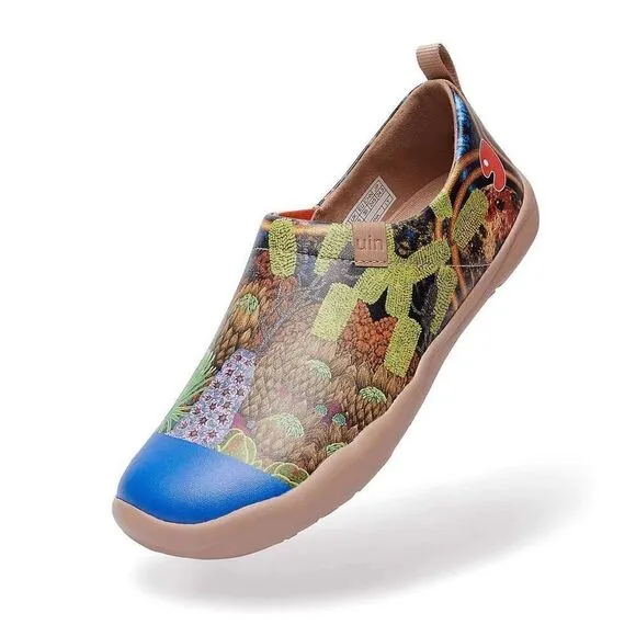 UIN Women's Walking Shoes Slip On Microfiber Casual Comfort Loafers (Sea Life)