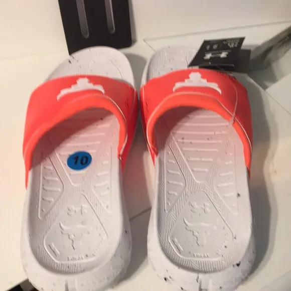 Under Armour Project Rock 3 After Burn/White Unisex Slides M 10 W 11.5