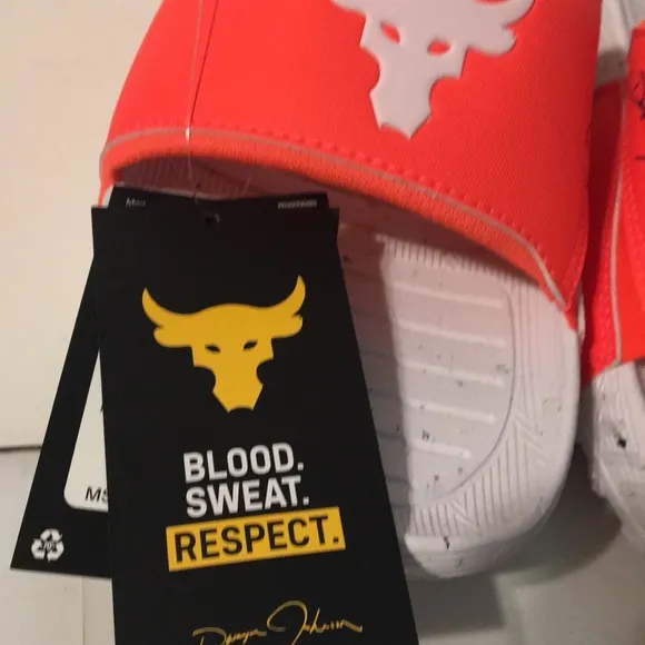 Under Armour Project Rock 3 After Burn/White Unisex Slides M 10 W 11.5