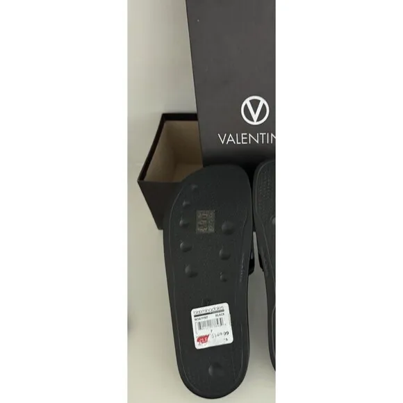 VALENTINO Black Stripe Contrast Irene Slip On Slide Sandal Designer MP$300 Sz 7