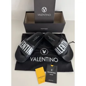 VALENTINO Black Stripe Contrast Irene Slip On Slide Sandal Designer MP$300 Sz 7