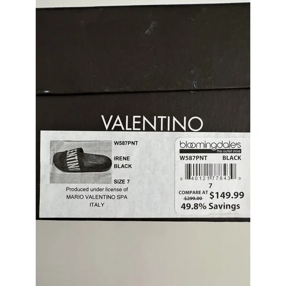 VALENTINO Black Stripe Contrast Irene Slip On Slide Sandal Designer MP$300 Sz 7