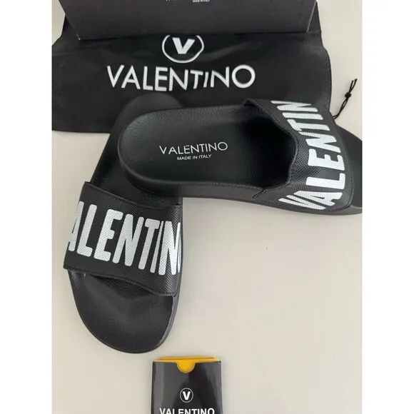 VALENTINO Black Stripe Contrast Irene Slip On Slide Sandal Designer MP$300 Sz 8