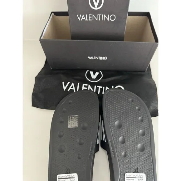 VALENTINO Black Stripe Contrast Irene Slip On Slide Sandal Designer MP$300 Sz 8
