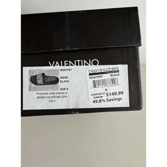 VALENTINO Black Stripe Contrast Irene Slip On Slide Sandal Designer MP$300 Sz 8