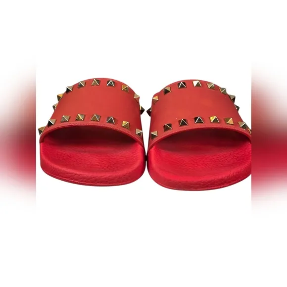 Valentino Red Rubber Rockstud Slide Sandals - Size 39/US 8