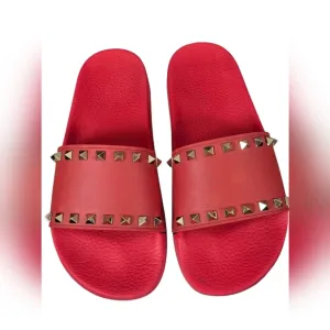 Valentino Red Rubber Rockstud Slide Sandals - Size 39/US 8