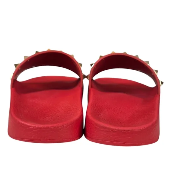 Valentino Red Rubber Rockstud Slide Sandals - Size 39/US 8