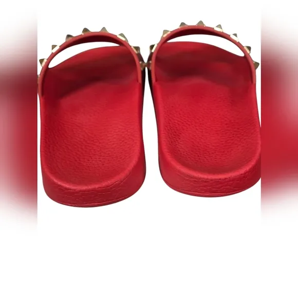 Valentino Red Rubber Rockstud Slide Sandals - Size 39/US 8