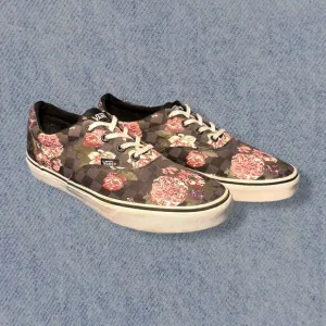 Vans Authentic Women’s Pink &amp; Grey Floral Checkered Sneakers - Size 10.5