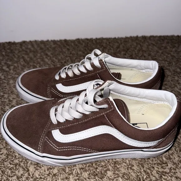 Vans Brown and White Skate Sneakers with Suede Finish