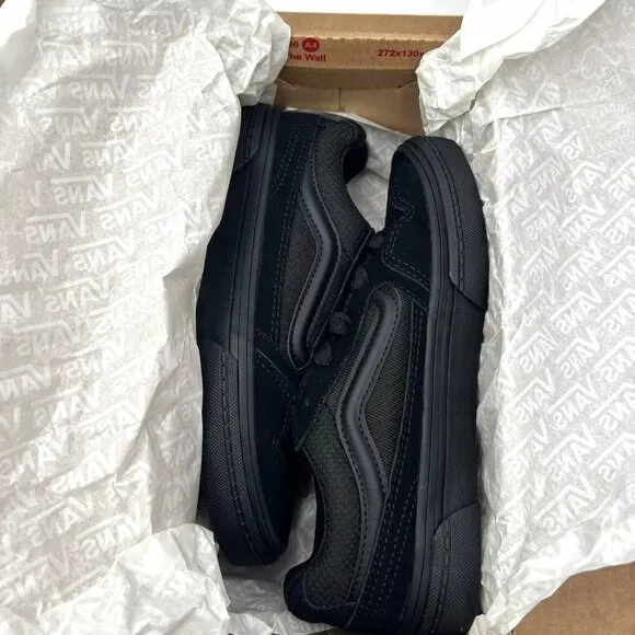 Vans Caldrone Youth Boy's Suede Sneakers Size 2Y Solid Black Classic Style Shoes