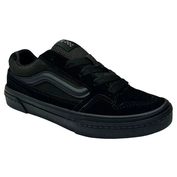 Vans Caldrone Youth Boy's Suede Sneakers Size 2Y Solid Black Classic Style Shoes
