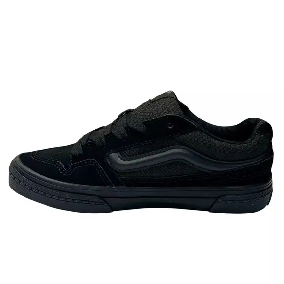 Vans Caldrone Youth Boy's Suede Sneakers Size 2Y Solid Black Classic Style Shoes