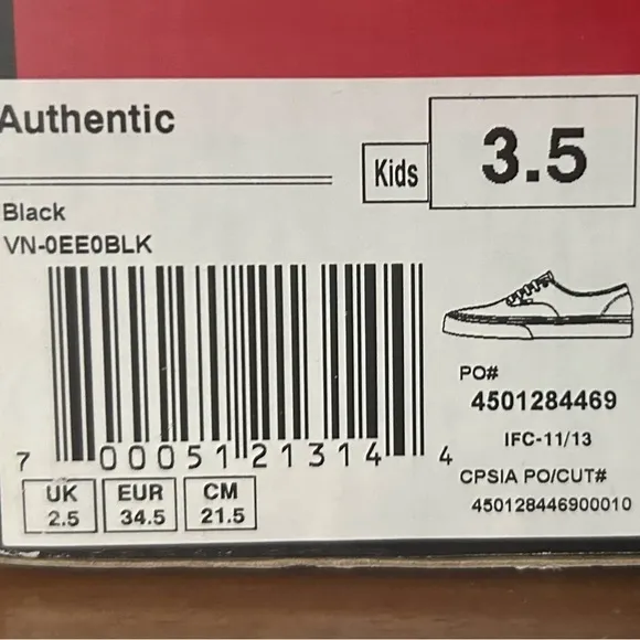 Vans • Classic Authentic Black/White Kids Sneakers