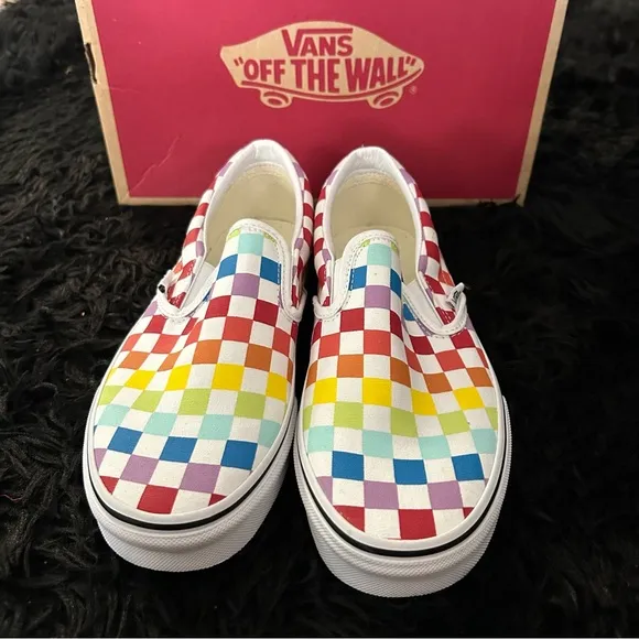 VANS off the wall checkerboard multicolored slip on shoes sneakers women’s 8 new