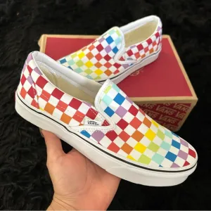 VANS off the wall checkerboard multicolored slip on shoes sneakers women’s 8 new