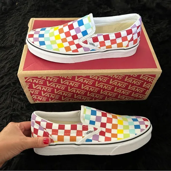 VANS off the wall checkerboard multicolored slip on shoes sneakers women’s 8 new