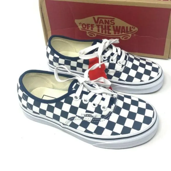 VANS Original Authentic DRS Checkerboard Dark Blue White Kids Sneakers OA2Z5IKLS