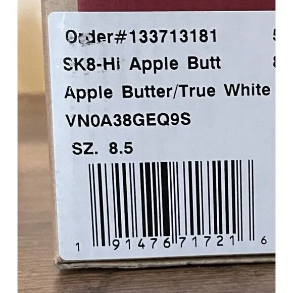 Vans Sk8 Hi Shoes Womens 10 Apple Butter True White Suede Sneaker