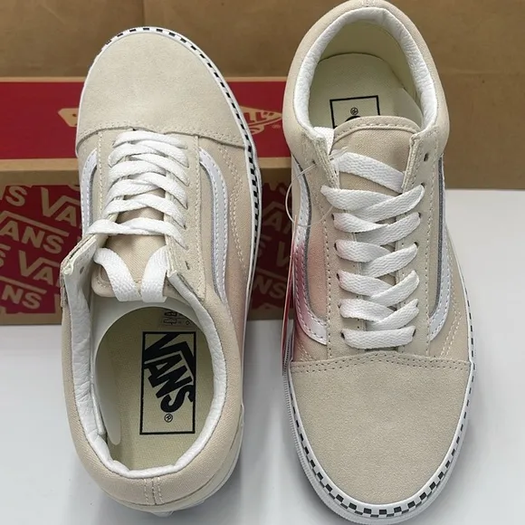 Vans WMNS Tan and White Sneakers Old SkoolCheckerboard Foxing TurtlVN0A7Q2JDJR