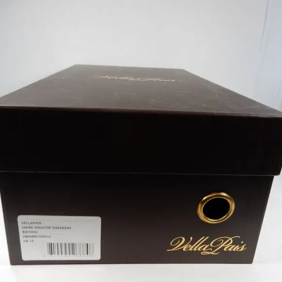 VELLAPAIS Mare Leather Wingtip Sneakers Shoes Size 12 Dark Brown NEW