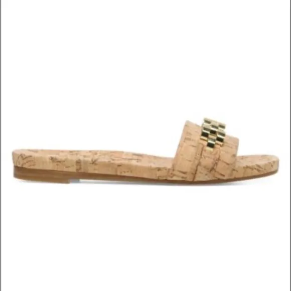 Veronica Beard Eni Chain-Trimmed Cork Slides 6.5 New