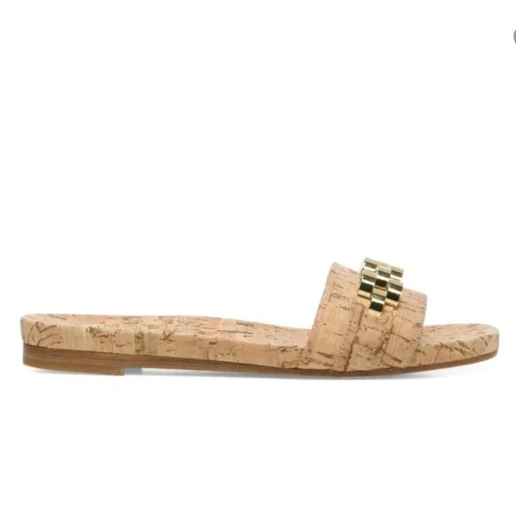 Veronica Beard Eni Chain-Trimmed Cork Slides 6.5 New