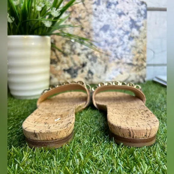 Veronica Beard Eni Chain-Trimmed Cork Slides 6.5 New