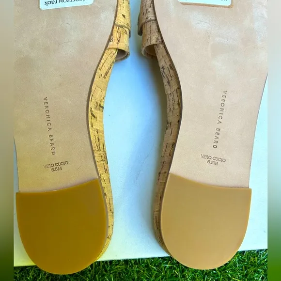 Veronica Beard Eni Chain-Trimmed Cork Slides 6.5 New