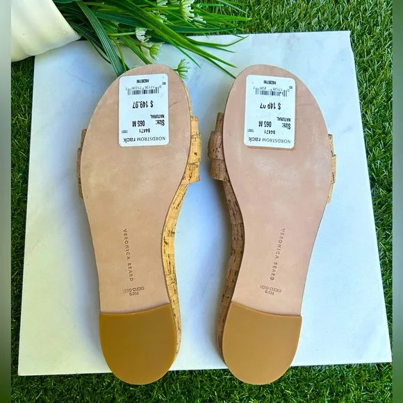 Veronica Beard Eni Chain-Trimmed Cork Slides 6.5 New