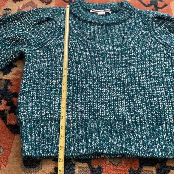 Veronica Beard Wool Alpaca Puff Balloon Sleeves Chunky Knit Sweater Green Medium