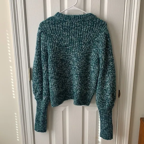Veronica Beard Wool Alpaca Puff Balloon Sleeves Chunky Knit Sweater Green Medium