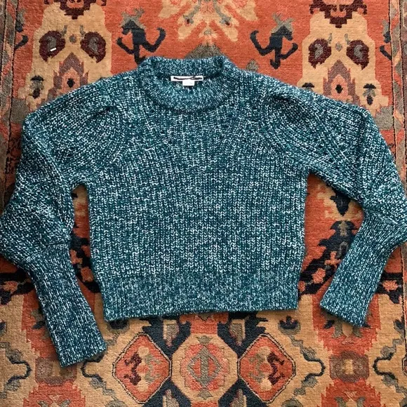 Veronica Beard Wool Alpaca Puff Balloon Sleeves Chunky Knit Sweater Green Medium