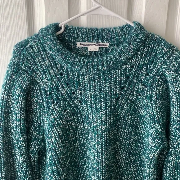 Veronica Beard Wool Alpaca Puff Balloon Sleeves Chunky Knit Sweater Green Medium
