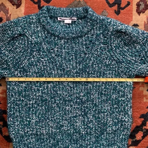Veronica Beard Wool Alpaca Puff Balloon Sleeves Chunky Knit Sweater Green Medium