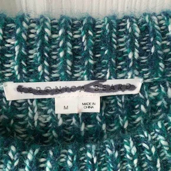 Veronica Beard Wool Alpaca Puff Balloon Sleeves Chunky Knit Sweater Green Medium