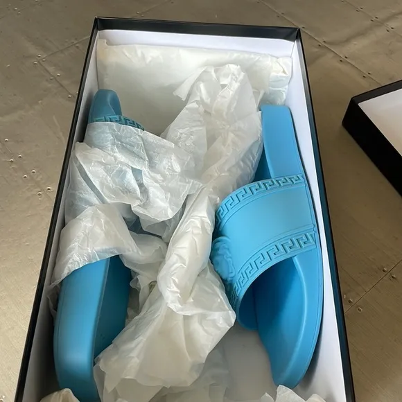 Versace mens sky blue rubber pvc Medusa slides sandals flats sz 42