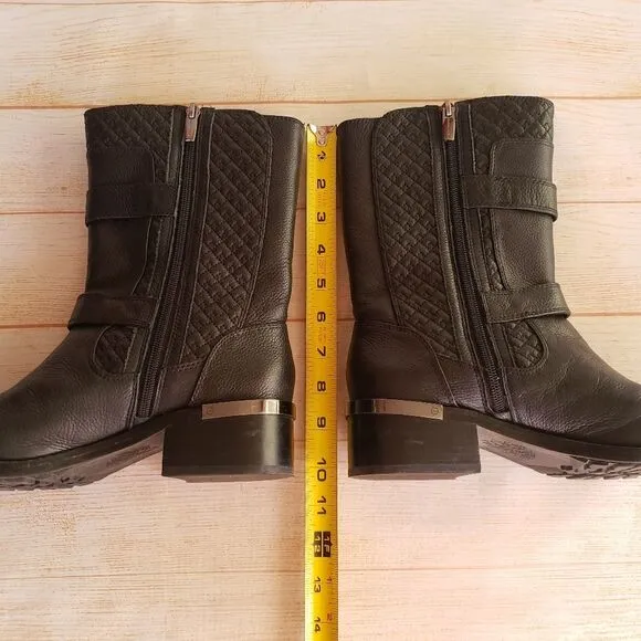 Vince Camuto Leather Welton Round Toe Boots Buckles Quilted Black Size 8M