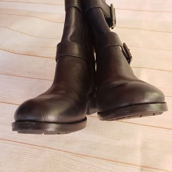 Vince Camuto Leather Welton Round Toe Boots Buckles Quilted Black Size 8M