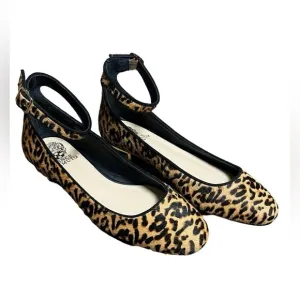 Vince Camuto Leopard Print Calf Hair Ankle Strap Flats 7M - New Without Box