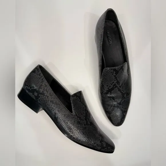 Vince Lena Snakeskin-Embossed Leather Loafers Size 8.5