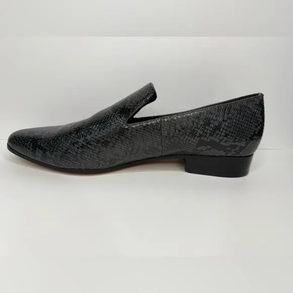 Vince Lena Snakeskin-Embossed Leather Loafers Size 8.5