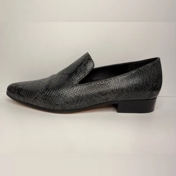 Vince Lena Snakeskin-Embossed Leather Loafers Size 8.5