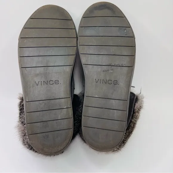 VINCE. Nyack Graphite Gray Suede Rabbit Fur-Cuff High Top Lace Up Sneaker
